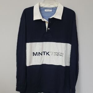 Cortefiel Rugby Shirt Mens XL Cotton MNTK NY Navy White Classic Nautical Casual